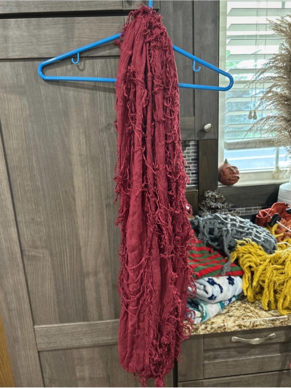 Maurices Fringed Lightweight Scarf in Burgundy